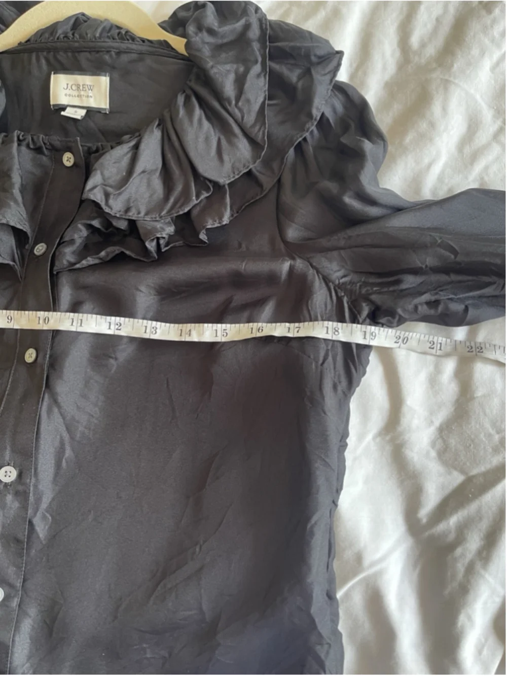 J. Crew Collection Black Minimalist 100% Silk Ruffle Collar Blouse Top S
